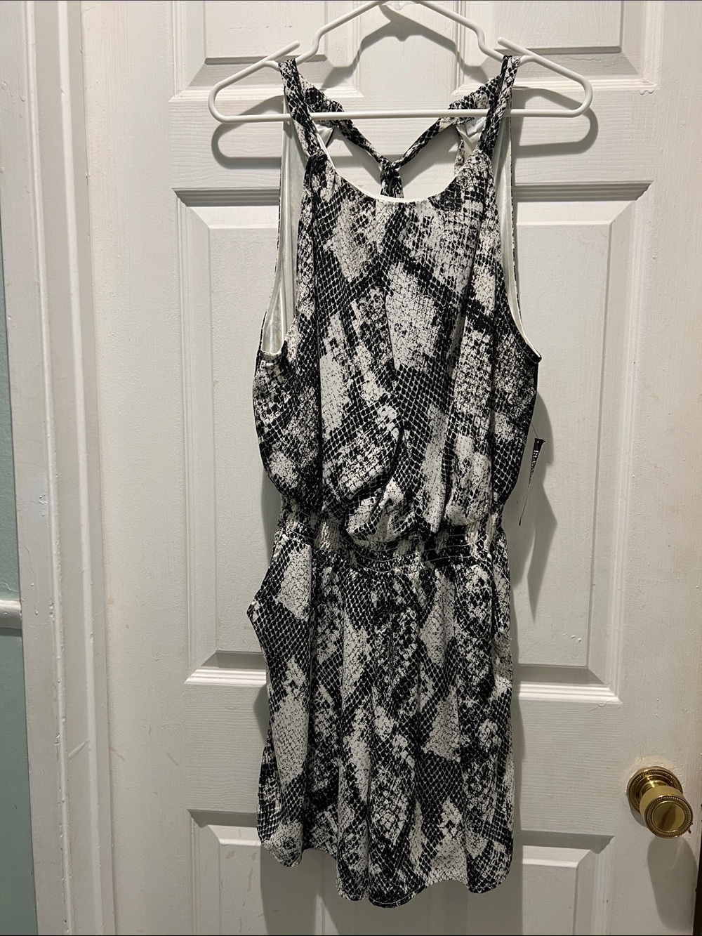New York & Company Black and White Snake Print Romper